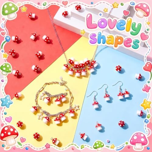 Jetec 50 Pieces DIY Mushroom Resin Charm Pendant Jewelry Finding Charm DIY Decor Making Resin for Women Bracelet Necklace Earrings Keychain Craft - Image 4