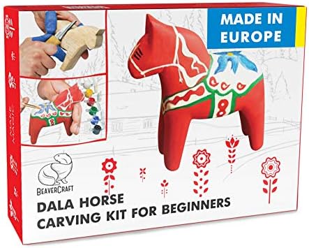 BeaverCraft Wood Carving Kit with Whittling Knife & Basswood - Whittling Set DIY 02 Dala Horse - Hobbies for Adults and Teens - Wood Carving Tools - Hobby Gifts by BeaverCraft