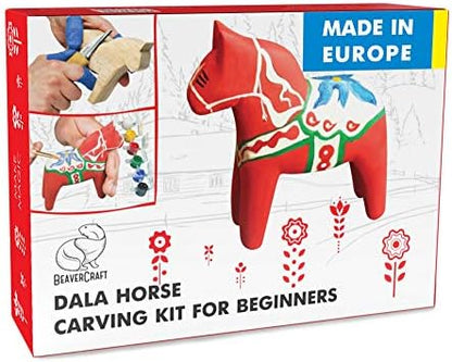 BeaverCraft Wood Carving Kit with Whittling Knife & Basswood - Whittling Set DIY 02 Dala Horse - Hobbies for Adults and Teens - Wood Carving Tools - Hobby Gifts by BeaverCraft