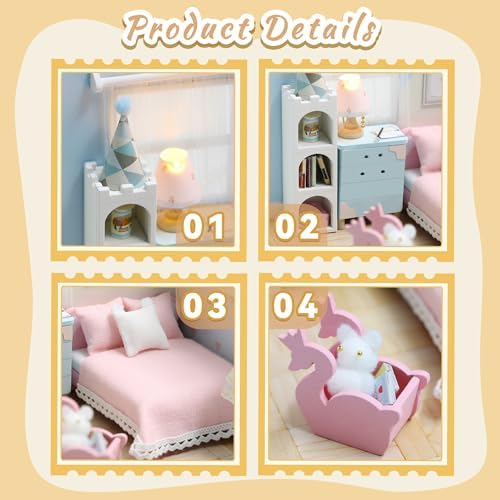 Kisoy Dollhouse Miniature with Furniture Kit, DIY 3D Wooden DIY House Kit A Corner of a Small Apartment Style with Dust Cover & LED,Handmade Tiny House Toys for Kids Adults Gift (Dream Room) - Image 3