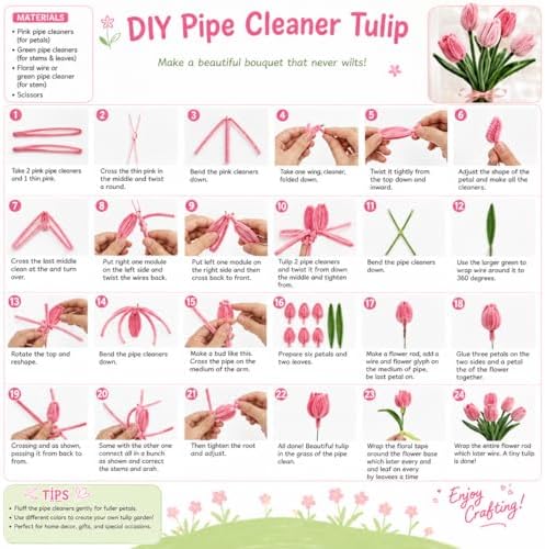 All-in-One Pipe Cleaners Flower Kit, 800 PCS DIY Flower Bouquet Making Kit with 8 Colors Pipe Cleaners, Floral Wire, Tape, Wrapping Paper & Video Tutorial, Handmade Gift for Adults, Teens, Beginners - Image 2