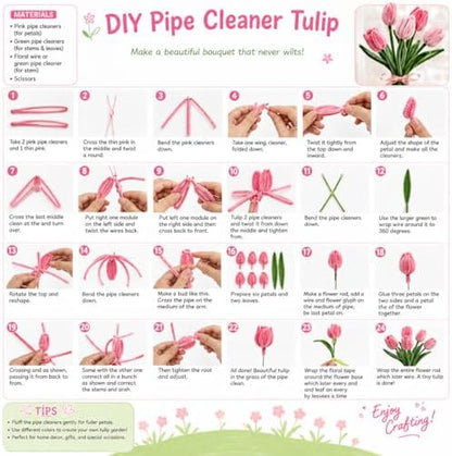 All-in-One Pipe Cleaners Flower Kit, 800 PCS DIY Flower Bouquet Making Kit with 8 Colors Pipe Cleaners, Floral Wire, Tape, Wrapping Paper & Video Tutorial, Handmade Gift for Adults, Teens, Beginners - Image 2