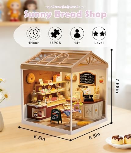 Bread Shop DIY Miniature House Kit for Adults, 3D Dollhouse with LED Light & Dustproof Door, Stackable Connectable Display Case, Creative Gift for Bakery Lovers Teens Women - Image 2