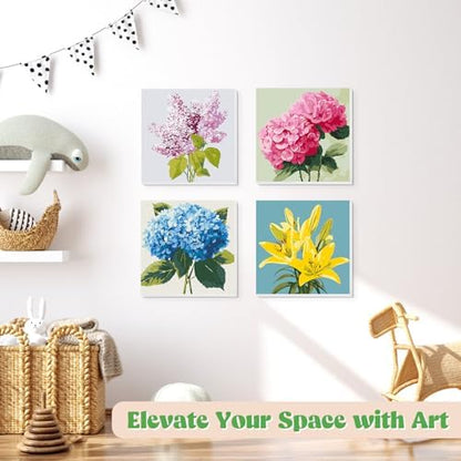 Lxmsja 4 Pack Subtle Flora Paint by Numbers Kit for Adults, Easy Framed Paint by Numbers for Adults Beginner, DIY Acrylic Oil Painting Craft Kits for Home Wall Decor 8x8 inch - Image 2