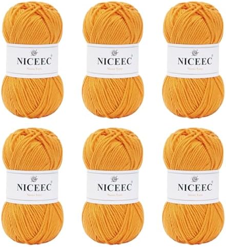 NICEEC 300g Soft Assorted Colors Yarn 100% Acrylic 870yds -Bright Yellow by NICEEC