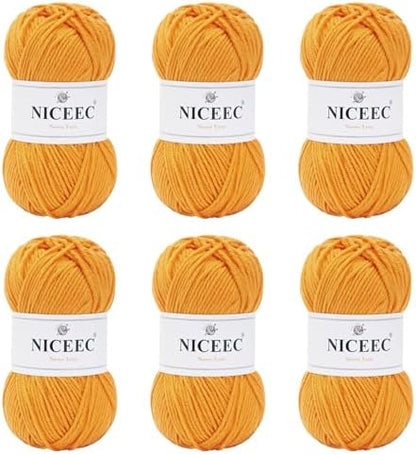 NICEEC 300g Soft Assorted Colors Yarn 100% Acrylic 870yds -Bright Yellow by NICEEC