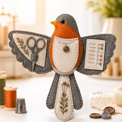Bird-Shaped Felt Sewing Organizer DIY Kit, Handmade Needlepoint Embroidery Craft Set for Beginners Adults, Woodland Bird Design, Gift for Quilters, Charming Vintage Decor(Robin) by Unknown