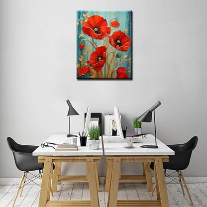 Aihonmin Beautiful Blossom Floral Paint by Number for Adult and Kids Beginner,red Petal Canvas Oil Painting Kit Digital Painting,Vintage Watercolor Living Room Decoration,(Without Frame - Image 4