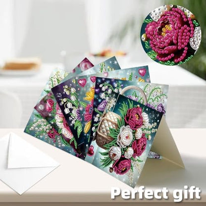 C'eitura 12Pcs Flower Bouquet Diamond Art Painting Greeting Card Kit with Envelopes, DIY Floral Christmas Birthday Thanksgiving Card Making Set, Elegant Handmade Card Craft - Image 5
