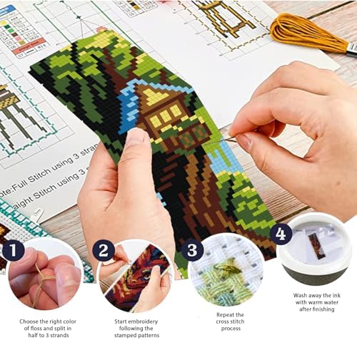 ACRNIGHEET 6 PCS Cross Stitch Bookmark Kit DIY Bookmarks Cross Stitch Kits Stamped Embroidery Bookmarks for Adults Beginners Fantasy Pattern Bookmarks with Instructions Hand Craft Gift, 7.87''x2.36'' - Image 4