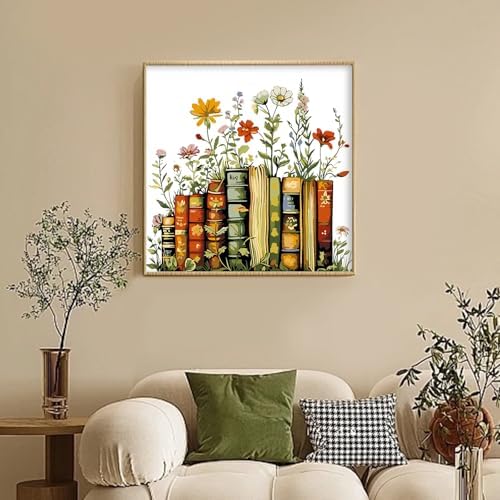 Framed Paint by Numbers Kit for Adults Beginners – Books and Flowers - Image 2