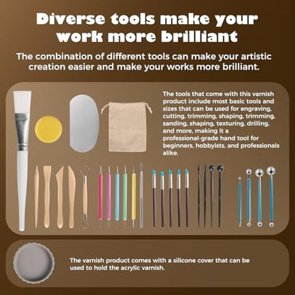 Sovol 240ml Air Dry Clay Glaze Varnish Gloss&Matte w/ 33pcs Clay Tools kit - Image 4