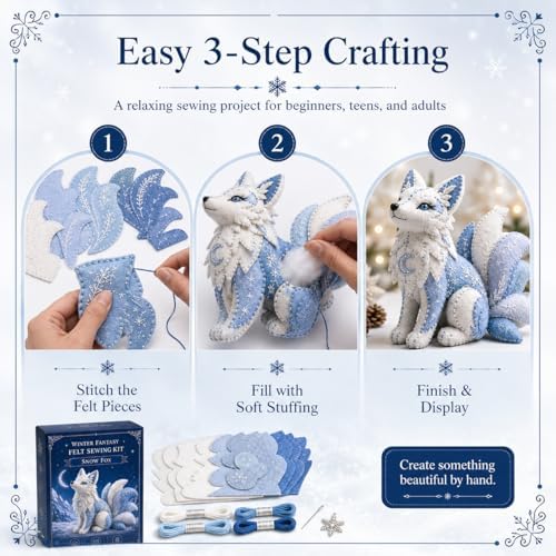 Winter Fantasy Animal Felt Sewing Kit, DIY Patchwork Craft Kit with Pre-Cut Felt Pieces, 3D Stuffed Animal Making Set for Beginners Adults Teens, Creative Home Decor Gift (E) - Image 4