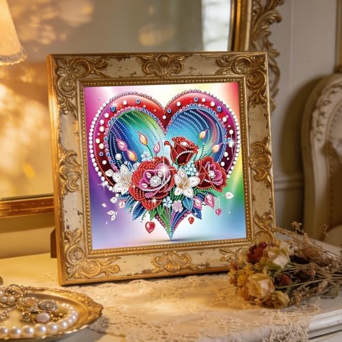 jinglinhh Heart Red Rose Flowers Lily Special Shaped DIY Diamond Art Painting Kit for Adults Beginners, Partial Drill Crystal Rhinestone Gem Art Craft Home Wall Decor 30x30cm - Image 3