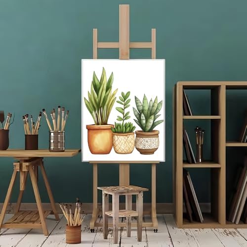 Natuyalo Paint by Numbers Kit for Adults, Potted Plants Paint by Number for Adults, Green Plants Acrylic Adults' Paint-by-Number Kits, DIY Easy Paint by Number Canvas for Home Wall Decor 16x20 inch - Image 2