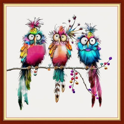 Joyhoor Cross Stitch Kits for Beginners Stamped Cross-Stitch Supplies Needlework preprint Embroidery Kits for Adults DIY Needlepoint Kit Embroidery Patterns 11CT-Three Colorful Birds 18x18 inch by JoyhoorCrossStitchKits