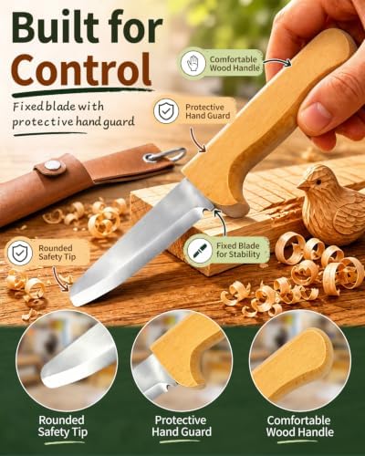 Whittling Knife for Kids, Safe Beginner Rounded Tip Wood Carving Knife - Image 6