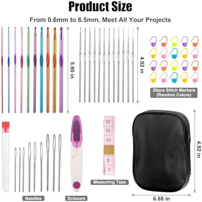 MECHEER Crochet Needles Set, 54 Pack Crochet Hooks Set Crochet Kits for Beginners, Ergonomic Crochet Beginner Kit with Storage Case, Knitting Needles, Hand Craft Knitting Accessories for Crocheters - Image 2