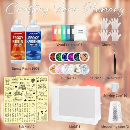 JANCHUN Resin Picture Frames Craft Kit, 16oz Resin Kit and Molds Complete Set with Photo Frame Word Stickers Gift for Couples, Family, Friends, Birthday, Graduation, Baby, Wedding, Back to School - Image 6