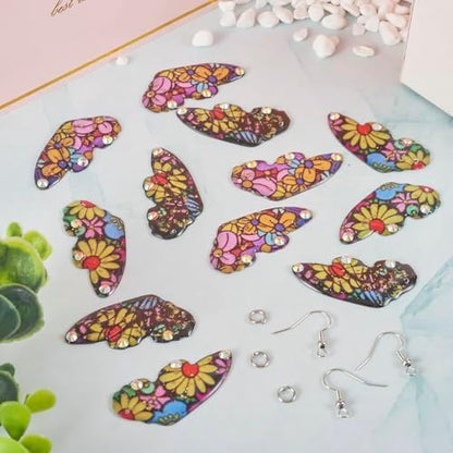 FASHEWELRY 12Pcs Flower Butterfly Wing Earring Charms Transparent Insects Wing Charms Fairy Wings Pendants with Jump Rings Earring Hooks for Crafts Jewelry Making - Image 6