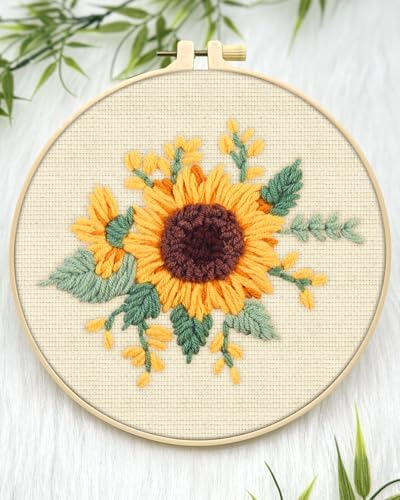 ERKOON Punch Needle Kit Beginners Adults, DIY Easy Flower Embroidery Set for Starter Art Craft, Needling Punching Project with Patterns, Tools, Yarns, Hoop, Instruction (Yellow Flowers) - Image 4