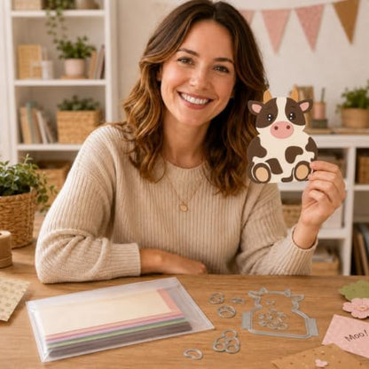 3D Animals Folding Cards Cutting Die 4 Styles Cute Dog Cows Sheep Bears Rabbits Stencils with 15 Scrapbook Paper Pads & Tweezers, All-in-One Animals Craft Kit for DIY Scrapbooking Card - Image 6