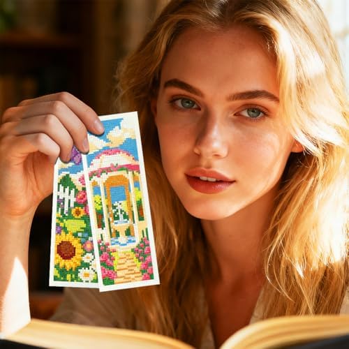 INFUNLY 6 Set Colorful Garden DIY Cross Stitch Bookmark Kits for Adults Rose Sunflower Counted Cross Stitch Kit with Instruction Flowers Stamped Embroidery Bookmark Kit for Book Lovers Readers Gift - Image 7
