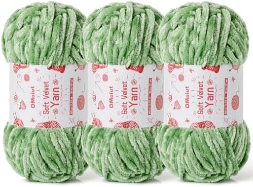 3x100g Fluffy Velvet Chenille Yarn for Crocheting and Knitting, 3x87.4yd Baby Yarn for Crocheting Soft, Crochet Chunky Yarns Amigurumi Yarns (3 Avocado Green) by OMoiut