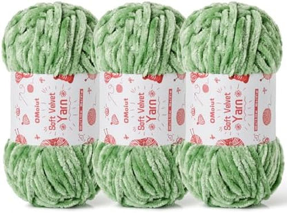 3x100g Fluffy Velvet Chenille Yarn for Crocheting and Knitting, 3x87.4yd Baby Yarn for Crocheting Soft, Crochet Chunky Yarns Amigurumi Yarns (3 Avocado Green) by OMoiut