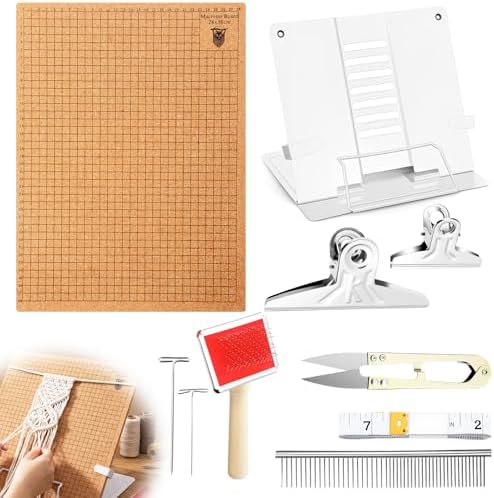 108 Pcs Complete Macrame Kit with 8.3 x 6.5 Inch Double-Sided Grid Board, Adjustable Metal Stand, 100 T-Pins, Scissors, Brushes & Ruler - Professional Macrame Supplies for DIY Crafting by Unknown
