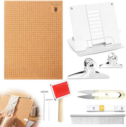 108 Pcs Complete Macrame Kit with 8.3 x 6.5 Inch Double-Sided Grid Board, Adjustable Metal Stand, 100 T-Pins, Scissors, Brushes & Ruler - Professional Macrame Supplies for DIY Crafting by Unknown