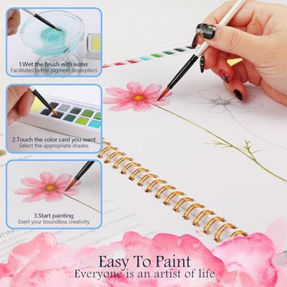 4 Pack Watercolor Workbook,Water Colors Paint Adult Set for Beginner with Step by Step,Relaxing & Easy to Paint Water Coloring Book with 24 Colors,Perfect for Gifting to Creativity & Joy for Adults - Image 3