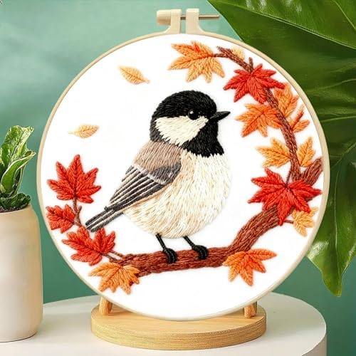 FRANDEK DIY Sparrow Stamped Embroidery Kit with Hoop for Adults - Image 7