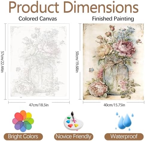JATOK Paint by Numbers Kit for Adults, Vintage Vase Florals, 16 x 20 in - Image 2