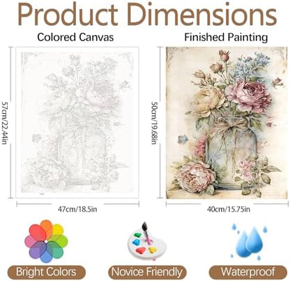 JATOK Paint by Numbers Kit for Adults, Vintage Vase Florals, 16 x 20 in - Image 2