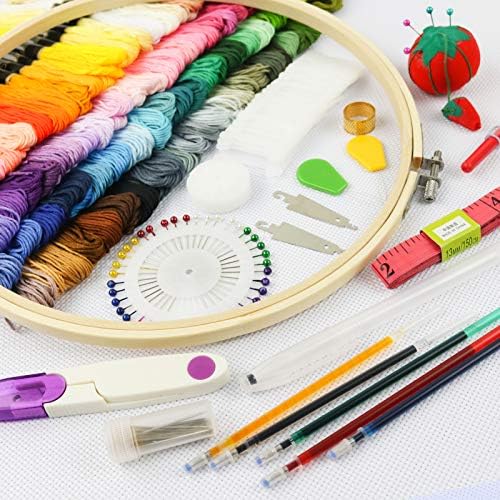 Similane Embroidery Kit 215 Pcs,100 Colors Threads,5 Pcs Embroidery Hoops,3 Pcs Aida Cloth,40 Sewing Pins,Cross Stitch Tools and Embroidery Starter Kit for Adults Beginners - Image 2
