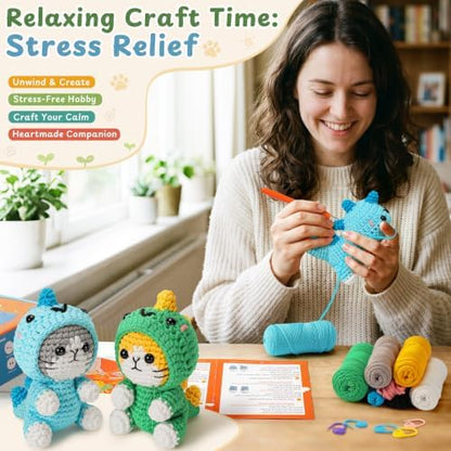Fortuning's JDS Crochet Kit for Beginners, 2 Pack Dinosaur Cat Crochet Kit - Image 5