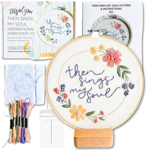 Elly & Grace Christian Embroidery Kit with Embroidery Hoop, Easy Embroidery Kit for Beginners and Adults, Full Embroidery Hoop Kit with Needles and Thread Included (Then Sings My Soul) by Elly+and+Grace