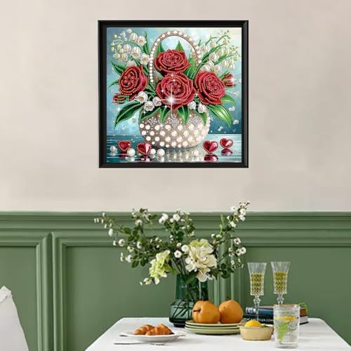 jinglinhh Red Rose Flowers Lily of the Valley Special Shaped DIY Diamond Art Painting Kit for Adults Beginners, Partial Drill Crystal Rhinestone Gem Art Craft Home Wall Decor 30x30cm - Image 5