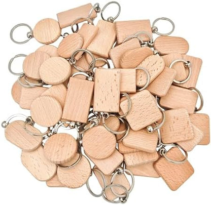 50PCS Wood Engraving Blanks Key Chain，Wood Keychain Blanks，Assorted Unfinished Wooden Key Tag Key Ring for DIY Gift Crafts Christmas Ornaments Laser (50) - Image 2