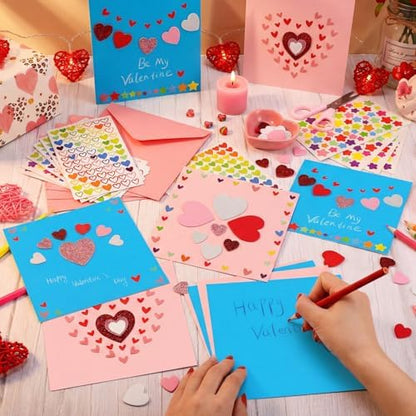Zonon 16 Pack Valentines Crafts DIY Card Valentines's Day Kits Foam Heart Sticker Craft DIY Kits Envelopes Cards Set for Exchange Gifts (Cute Color) - Image 3