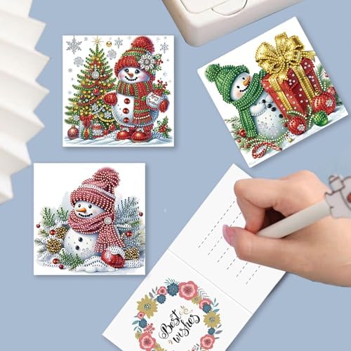 DIY Diamond Greeting Cards Set Christmas, 5D DIY Diamond Art Painting Greeting Card, DIY Christmas Card Making Kits for Family Friends Handmade Gift-#03-Snowman - Image 6