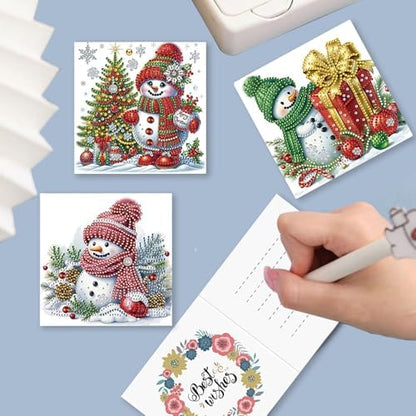 DIY Diamond Greeting Cards Set Christmas, 5D DIY Diamond Art Painting Greeting Card, DIY Christmas Card Making Kits for Family Friends Handmade Gift-#03-Snowman - Image 6