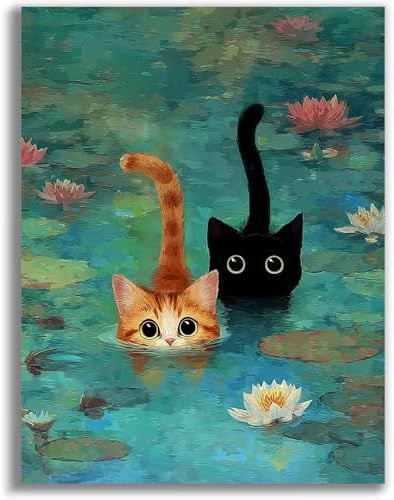 TCDZMYGS Stamped Cross Stitch Kits for Beginners-Pond Cat,12x16in by TCDZMYGS