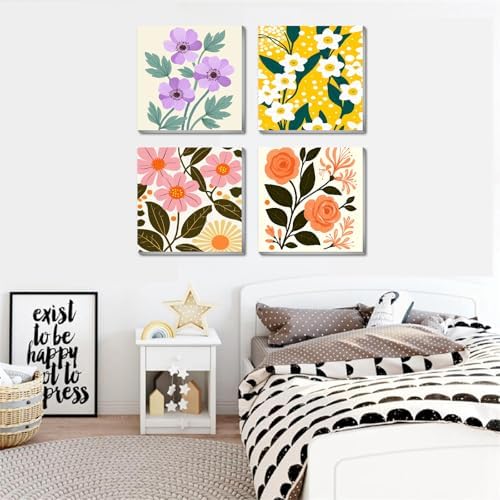 Canrichshop 4 Pack Adult Paint by Number Kits Beginner & All Ages 4-8-12 and More,Framed Flowers Painting by Numbers, DIY Paint by Numbers for Adults for Decor Present 8X 8 inch - Image 4