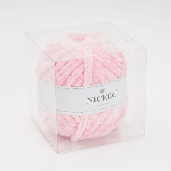 NICEEC 300g Soft Chenille Yarn Blanket Velvet Yarn for Knitting, Crochet, Weaving DIY Craft Total Length 150m (164yds)_Pink