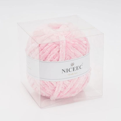 NICEEC 300g Soft Chenille Yarn Blanket Velvet Yarn for Knitting, Crochet, Weaving DIY Craft Total Length 150m (164yds)_Pink