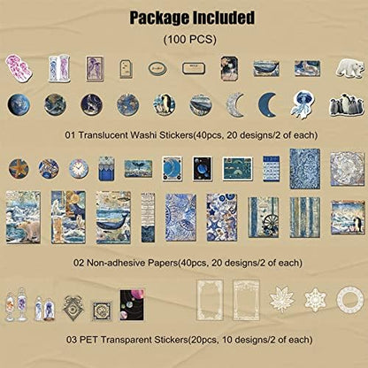 Esweny 100 PCS Vintage Ephemera Pack Journaling Scrapbooking Supplies Scrapbook Sticker Paper Kit for Junk Journal Planners Collage Craft Notebooks Decoupage Album (Ocean) - Image 2