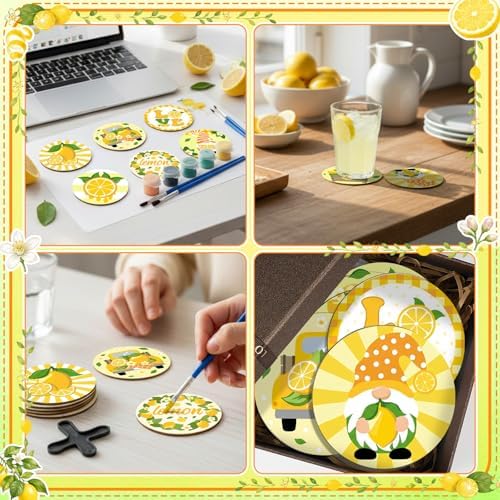 Reallnaive 8 Pcs Lemon Paint by Numbers Kit for Adults Wooden Coasters - Image 5