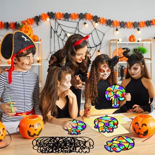 Lonfliness 32 Sets Sugar Skull Suncatchers Crafts Kit DIY Day of The Dead Window Stained Glass Effect Paper Halloween Dia de Los Muertos Easter Art Craft Creative Activity Project Gift Favor - Image 5
